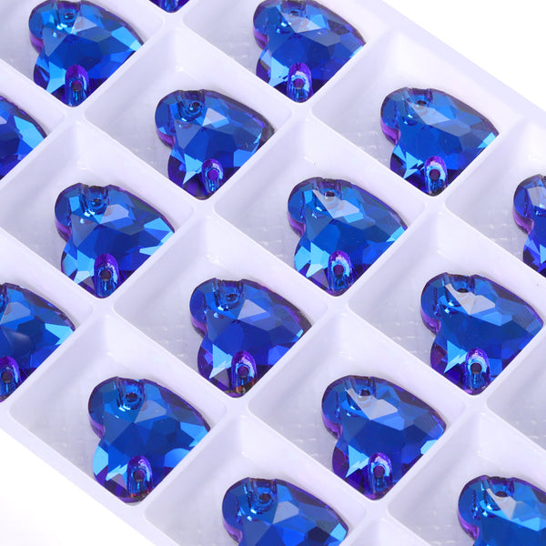 Bermuda Blue Heart Shape High Quality Glass Sew-on Rhinestones WholesaleRhinestone