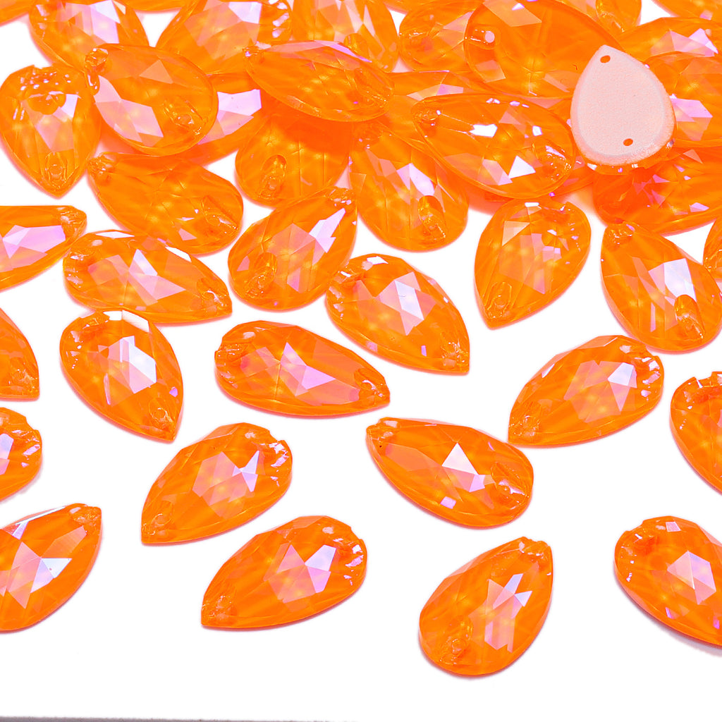 Electric Neon Orange Yellow Drop Shape High Quality Glass Sew-on Rhinestones WholesaleRhinestone