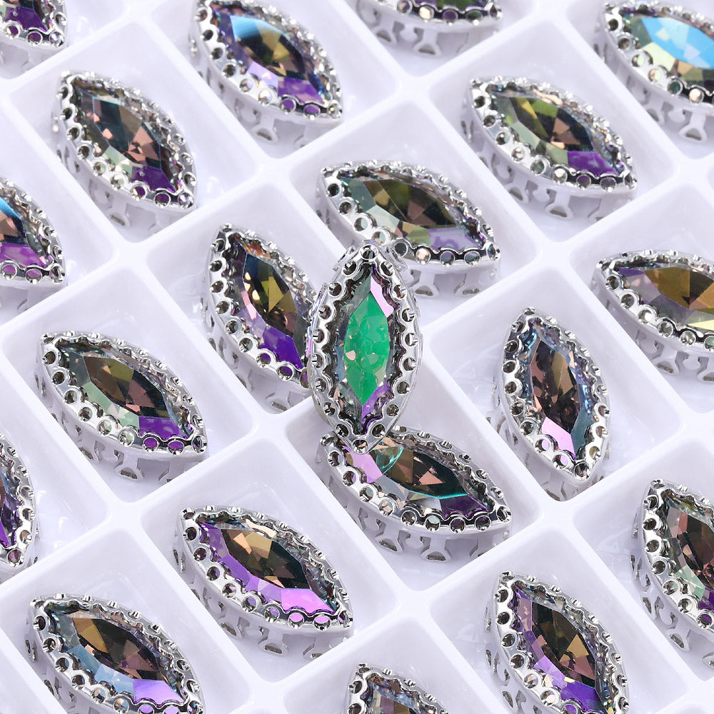 Ghost Light Navette Shape High-Quality Glass Sew-on Nest Hollow Claw Rhinestones