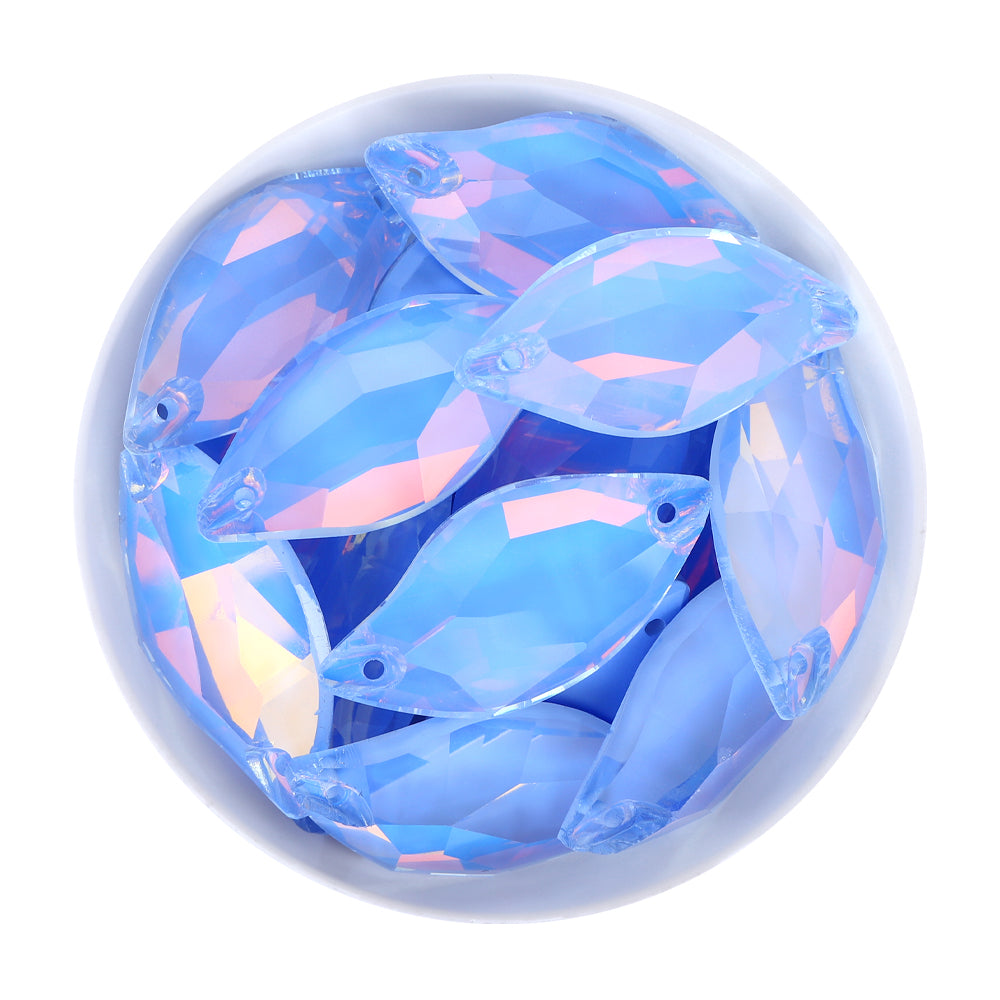 Light Sapphire AM Diamond Leaf Shape High Quality Glass Sew-on Rhinestones WholesaleRhinestone