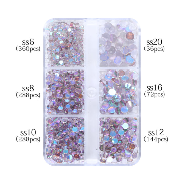 Mixed Sizes 6 Grid Box Mocha Smoked Topaz Mermaid Tears Glass Half Pearls Rhinestones WholesaleRhinestone