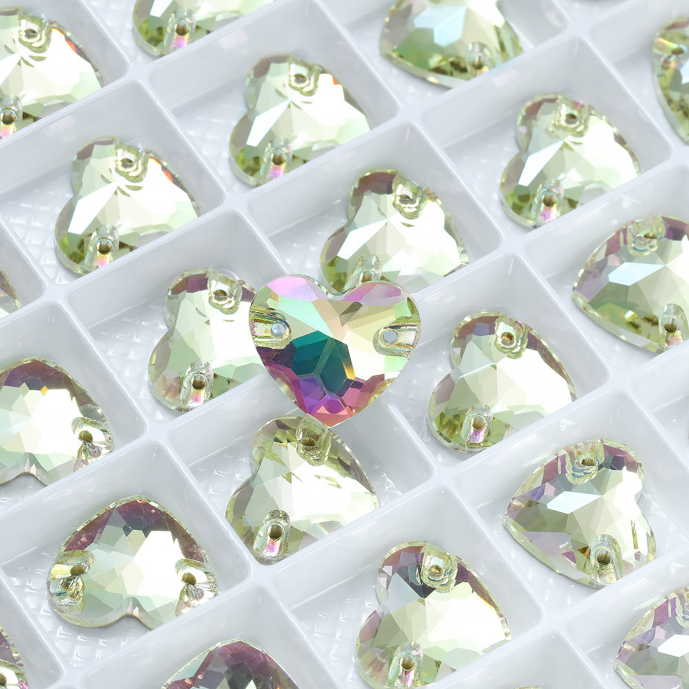 Luminous Green Heart Shape High Quality Glass Sew-on Rhinestones WholesaleRhinestone