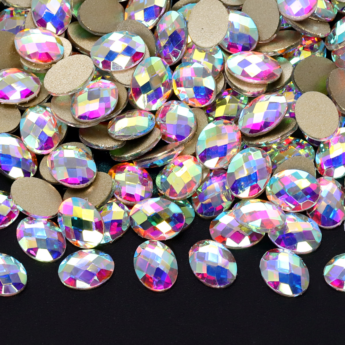 Egg Shape Crystal AB Flat Back Fancy Rhinestones