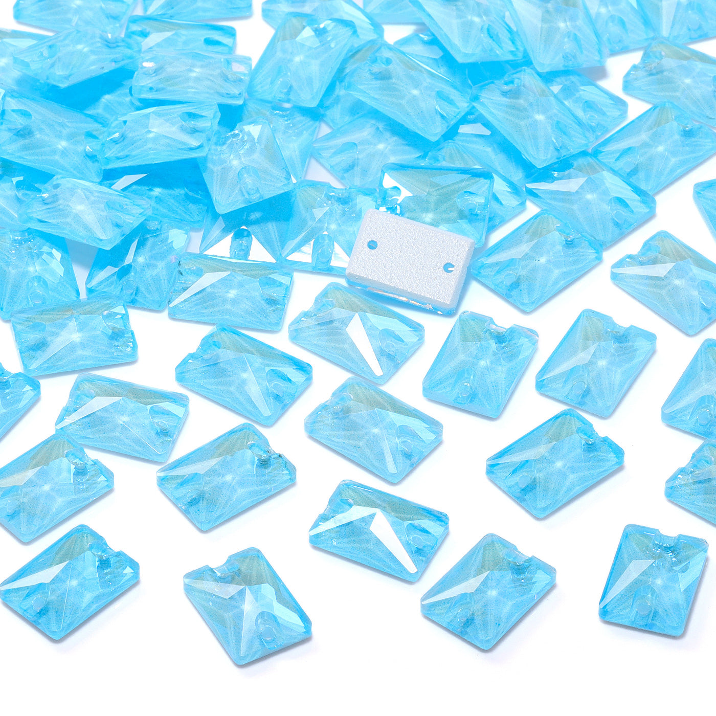 Electric Neon Aquamarine Rectangle Shape High Quality Glass Sew-on Rhinestones