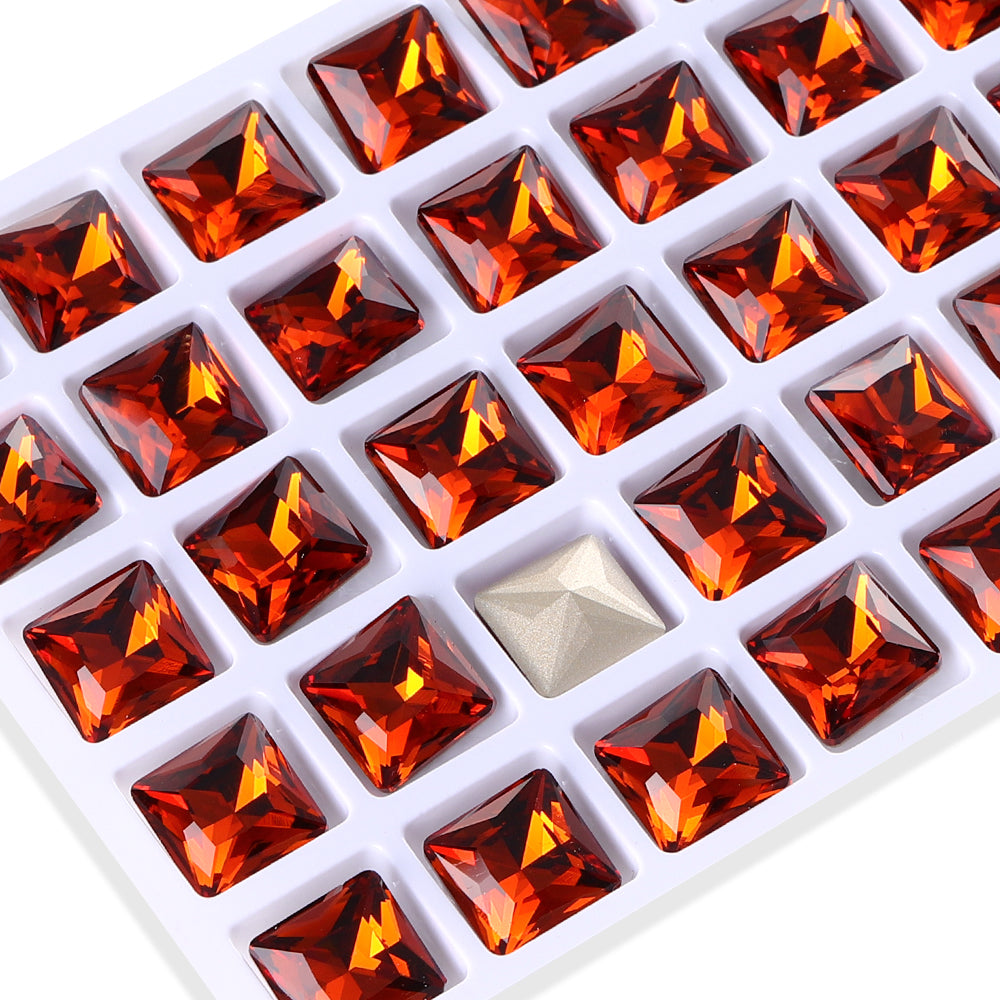 Tangerine Princess Square Shape High Quality Glass Pointed Back Fancy Rhinestones WholesaleRhinestone