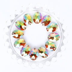 Iridescent Green Oval Shape High Quality Glass Sew-on Rhinestones WholesaleRhinestone