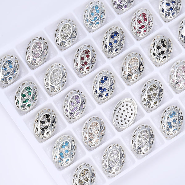 Oval Shape Silver Plated High-Quality Sew-on Alloy Charms Inlaid Cubic Zirconia WholesaleRhinestone