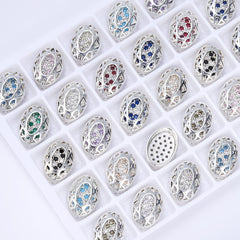 Oval Shape Silver Plated High-Quality Sew-on Alloy Charms Inlaid Cubic Zirconia