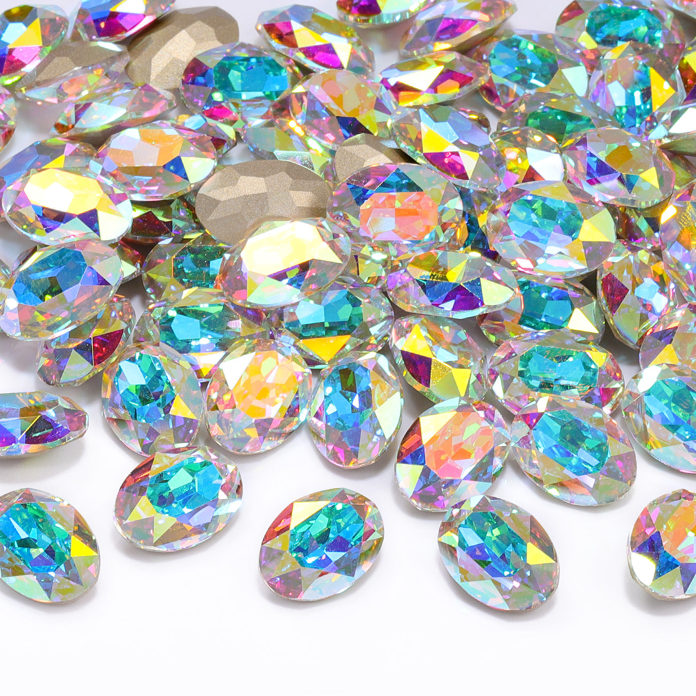 Crystal AB Oval Shape High Quality Glass Pointed Back Fancy Rhinestones