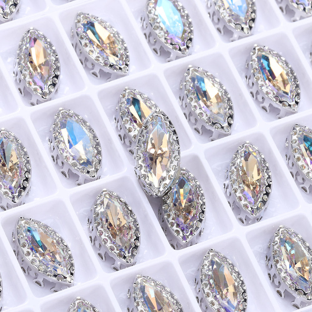 Moonlight Navette Shape High-Quality Glass Sew-on Nest Hollow Claw Rhinestones WholesaleRhinestone
