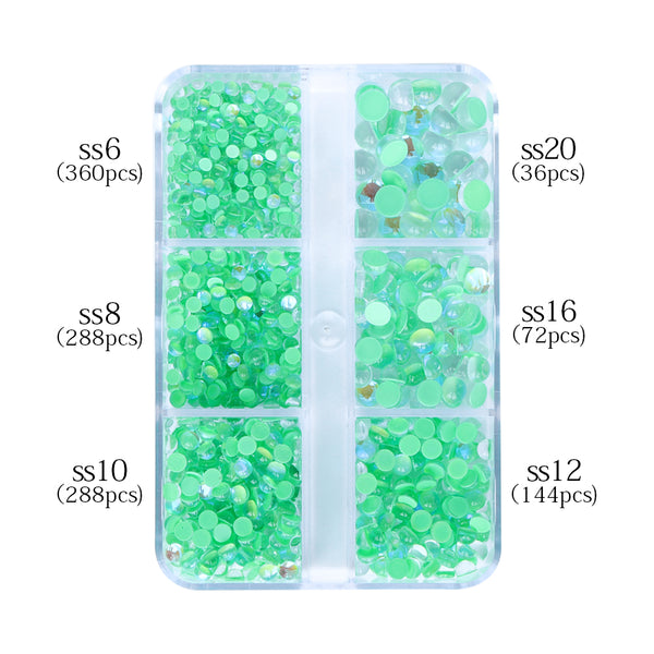 Mixed Sizes 6 Grid Box Mocha Light Green Mermaid Tears Glass Half Pearls Rhinestones WholesaleRhinestone