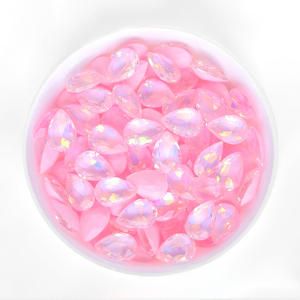 Light Pink AM Drop Shape Glass Pointed Back Fancy Rhinestones