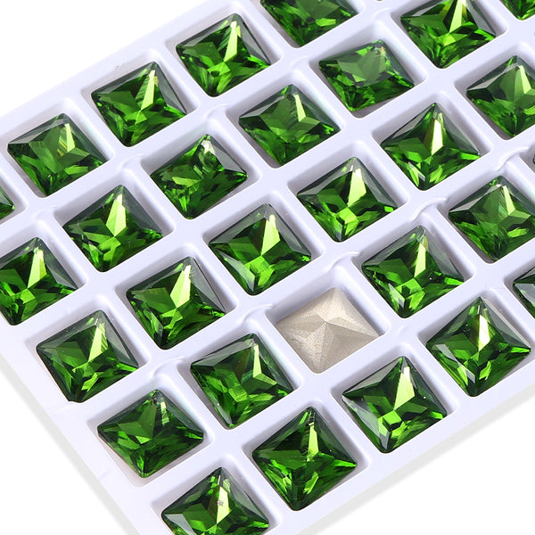 Fern Green Princess Square Shape High Quality Glass Pointed Back Fancy Rhinestones WholesaleRhinestone