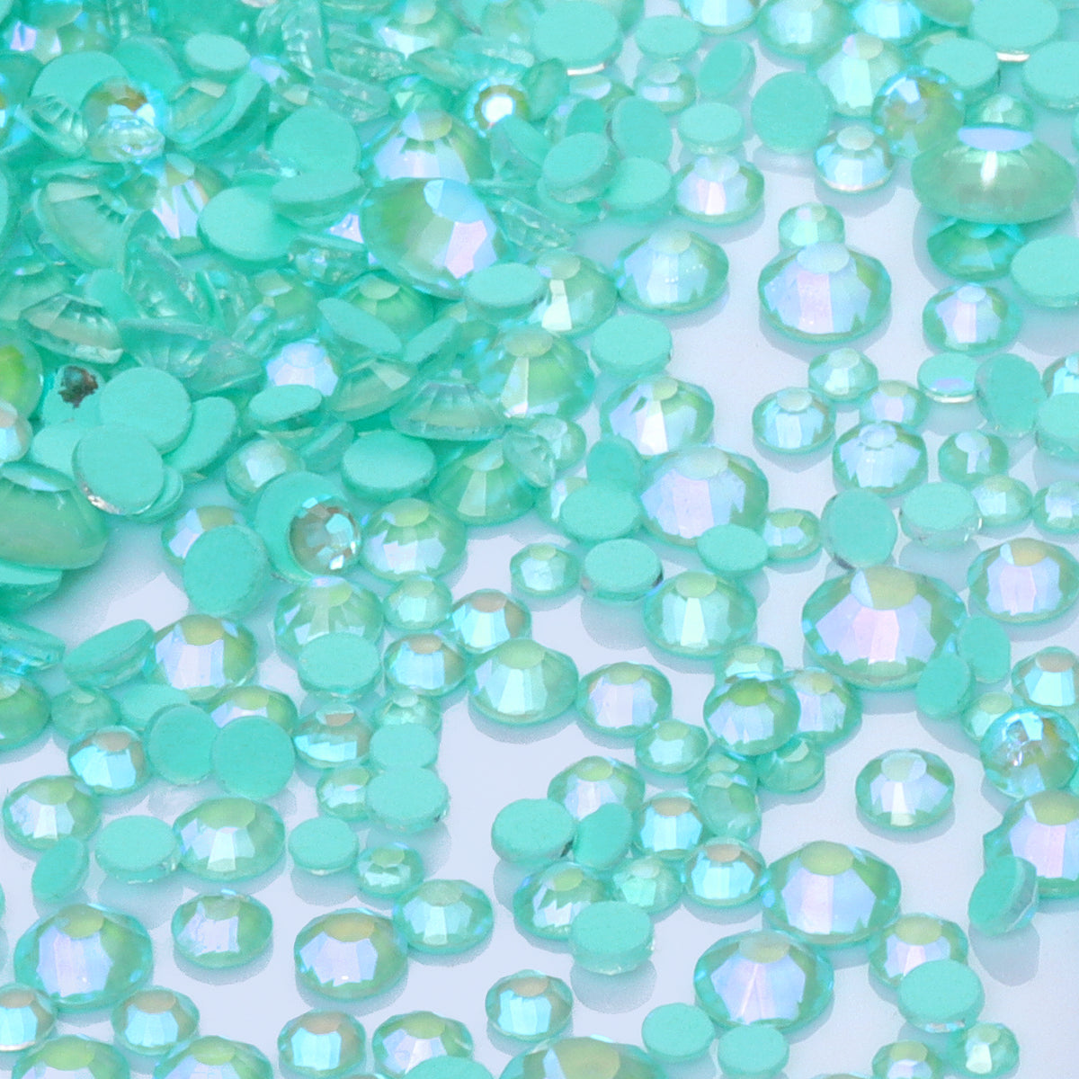 Mixed Sizes Neon Turquoise AB Glass Flat Back Rhinestones For Nail Art WholesaleRhinestone メイン画像