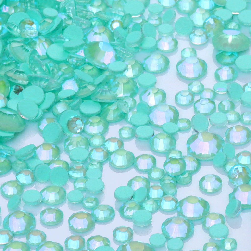Mixed Sizes Neon Turquoise AB Glass Flat Back Rhinestones For Nail Art WholesaleRhinestone