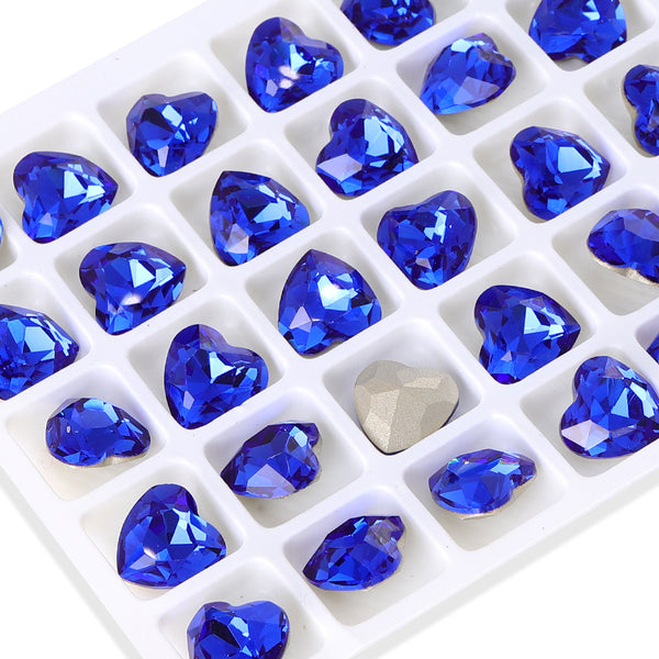 Sapphire Heart Shape High Quality Glass Pointed Back Fancy Rhinestones WholesaleRhinestone