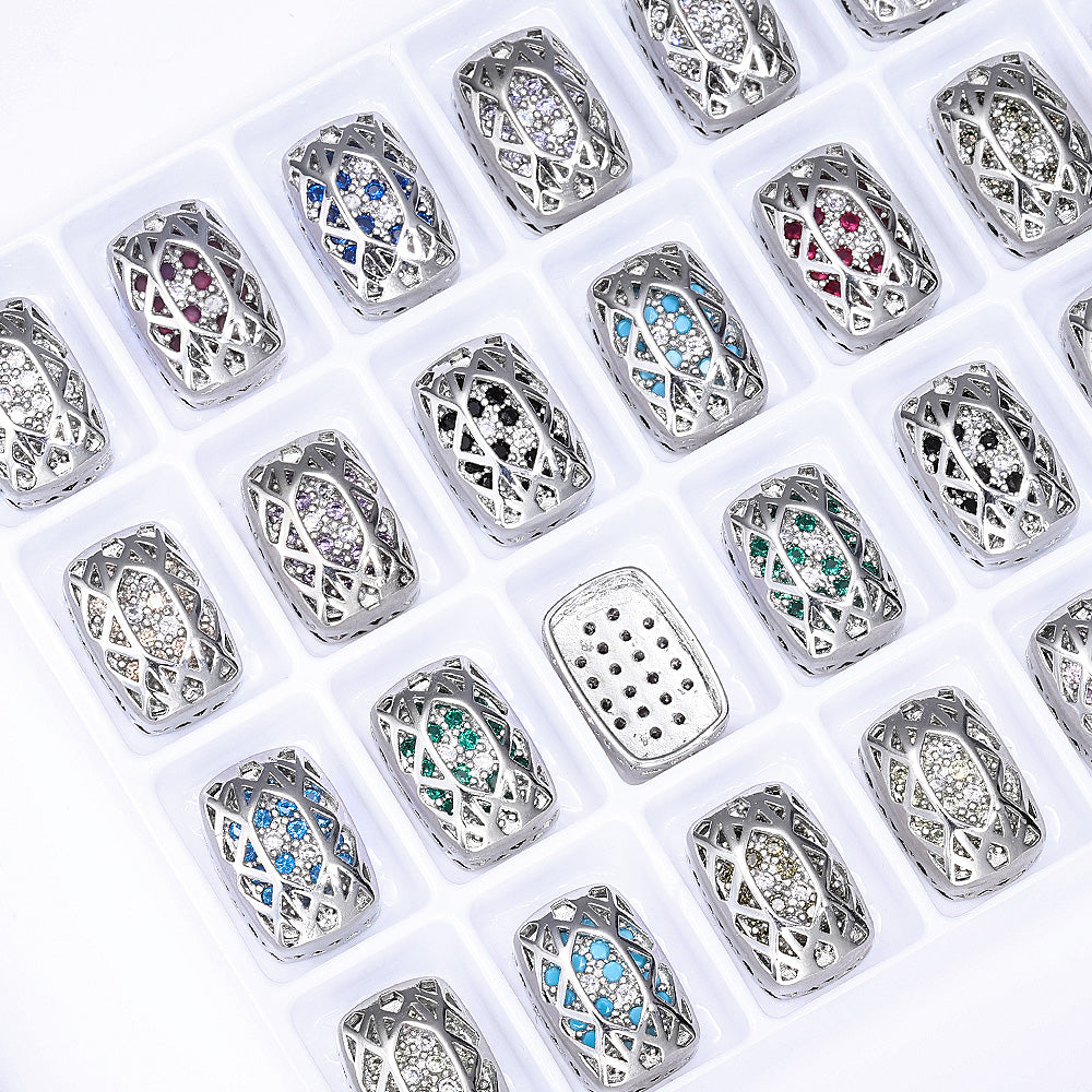 Cushion Rectangle Shape Imitation Rhodium Plated High-Quality Sew-on Alloy Charms Inlaid Cubic Zirconia WholesaleRhinestone