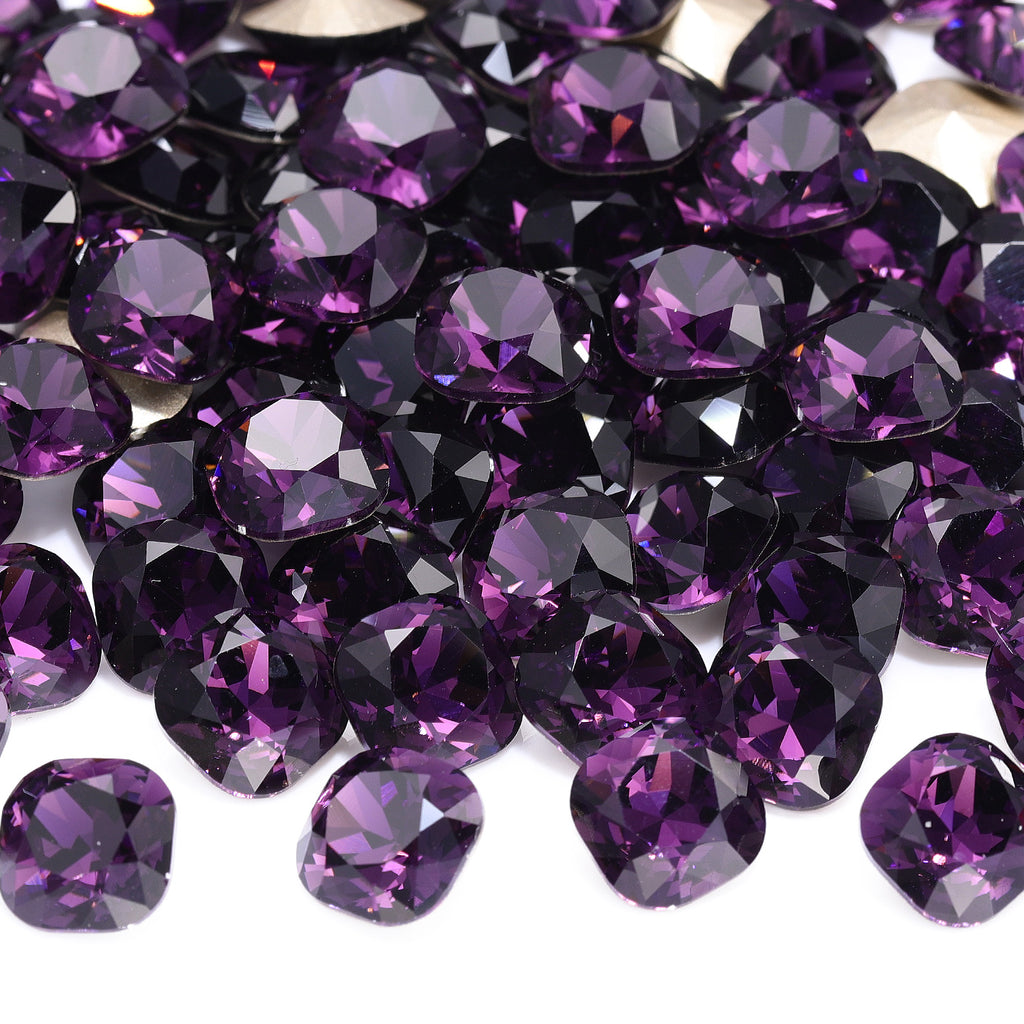 Amethyst Cushion Square Shape High Quality Glass Pointed Back Fancy Rhinestones WholesaleRhinestone