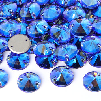 Light Sapphire Shimmer Rivoli Shape High Quality Glass Sew-on Rhinestones