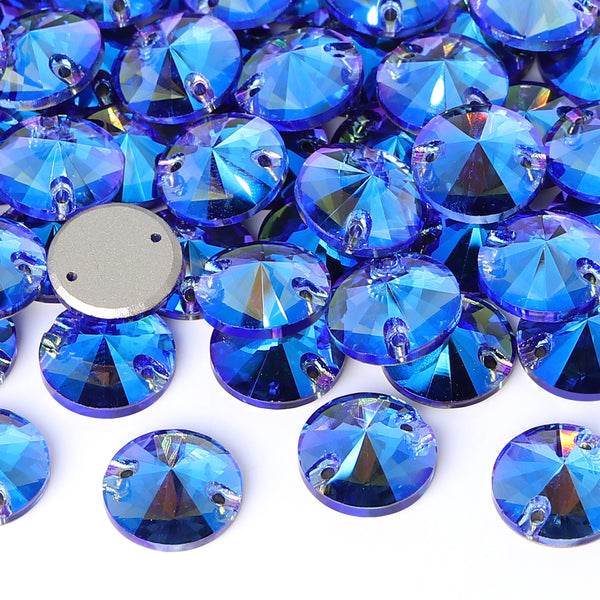 Light Sapphire Shimmer Rivoli Shape High Quality Glass Sew-on Rhinestones