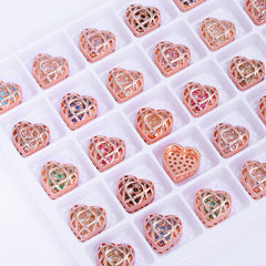 Heart Shape Rose Gold Plated High-Quality Sew-on Alloy Charms Inlaid Cubic Zirconia