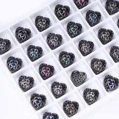 Heart Shape Hematite Plated High-Quality Sew-on Alloy Charms Inlaid Cubic Zirconia