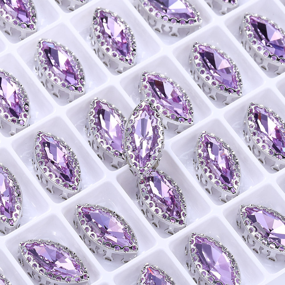 Violet Navette Shape High-Quality Glass Sew-on Nest Hollow Claw Rhinestones WholesaleRhinestone