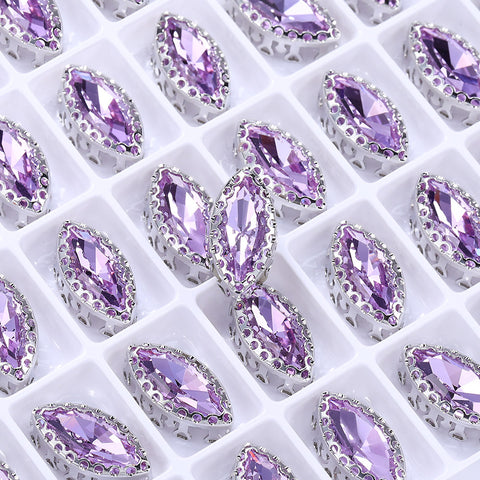 Violet Navette Shape High-Quality Glass Sew-on Nest Hollow Claw Rhinestones
