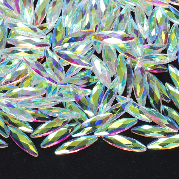 Navette Shape Crystal AB Unfoiled Flat Back Fancy Rhinestones