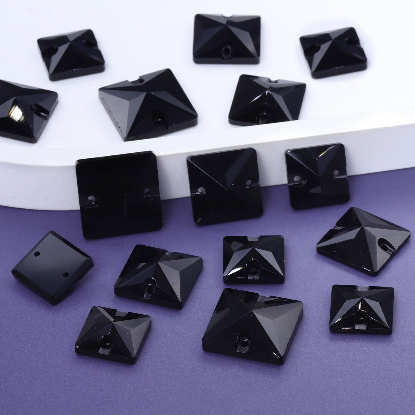 Mixed Sizes Jet Square Shape High Quality Glass Sew-on Rhinestones