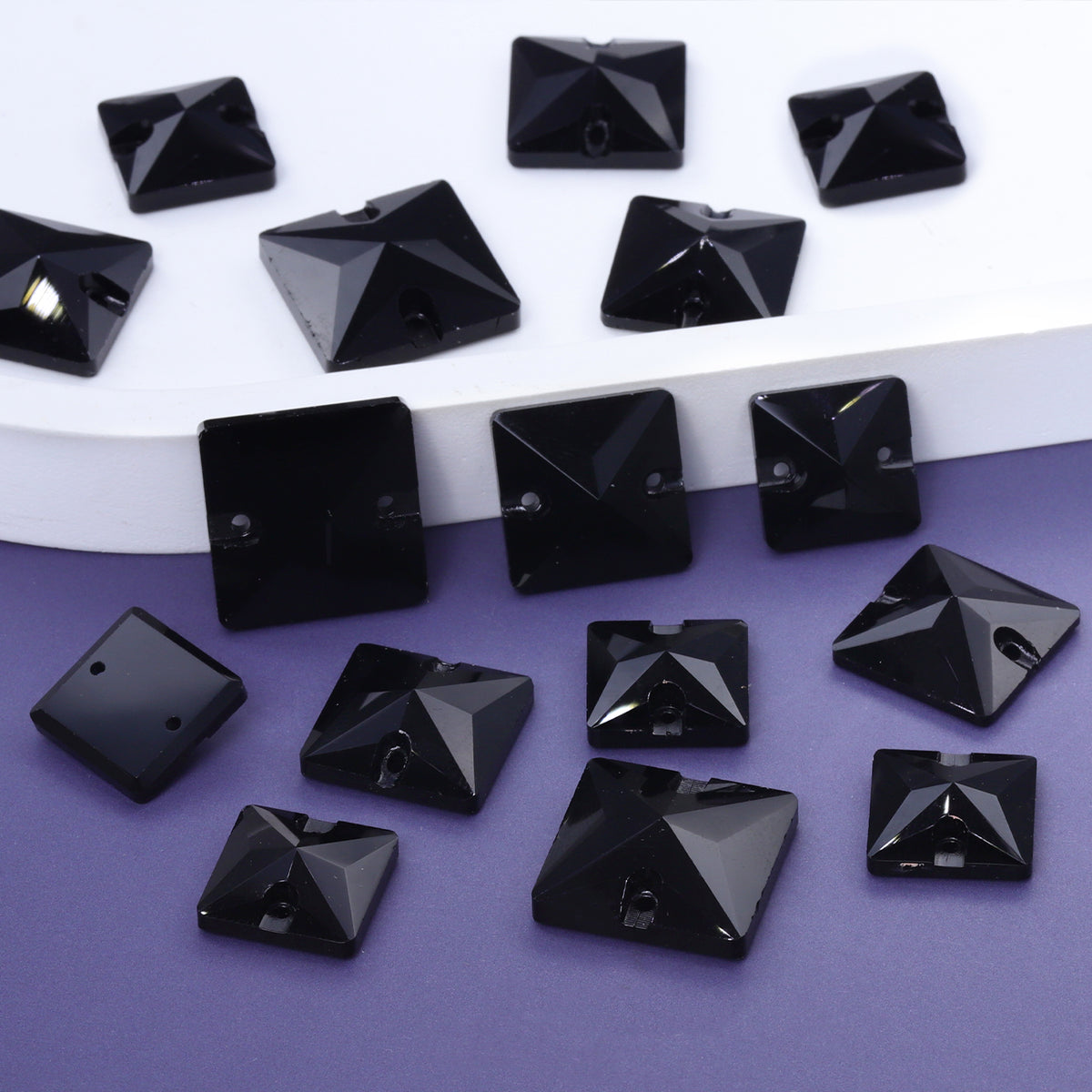 Mixed Sizes Jet Square Shape High Quality Glass Sew-on Rhinestones