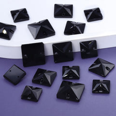 Mixed Sizes Jet Square Shape High Quality Glass Sew-on Rhinestones