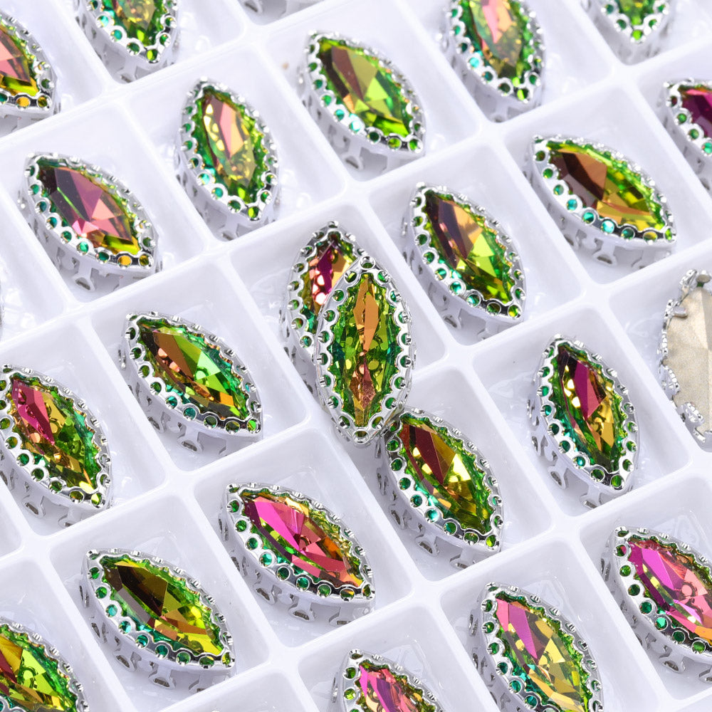 Vitrail Rose Navette Shape High-Quality Glass Sew-on Nest Hollow Claw Rhinestones WholesaleRhinestone