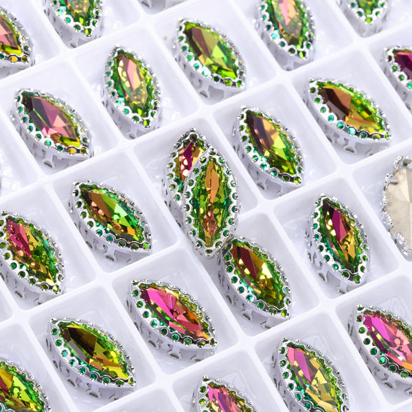 Vitrail Rose Navette Shape High-Quality Glass Sew-on Nest Hollow Claw Rhinestones WholesaleRhinestone