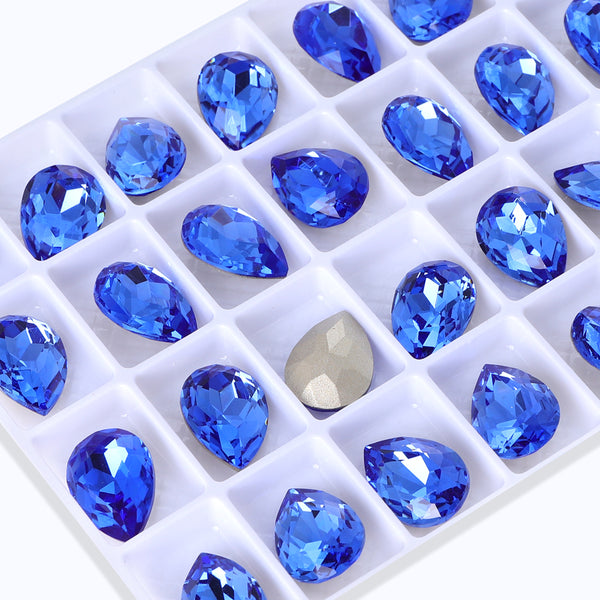 Light Sapphire Pear Shape High Quality Glass Pointed Back Fancy Rhinestones WholesaleRhinestone