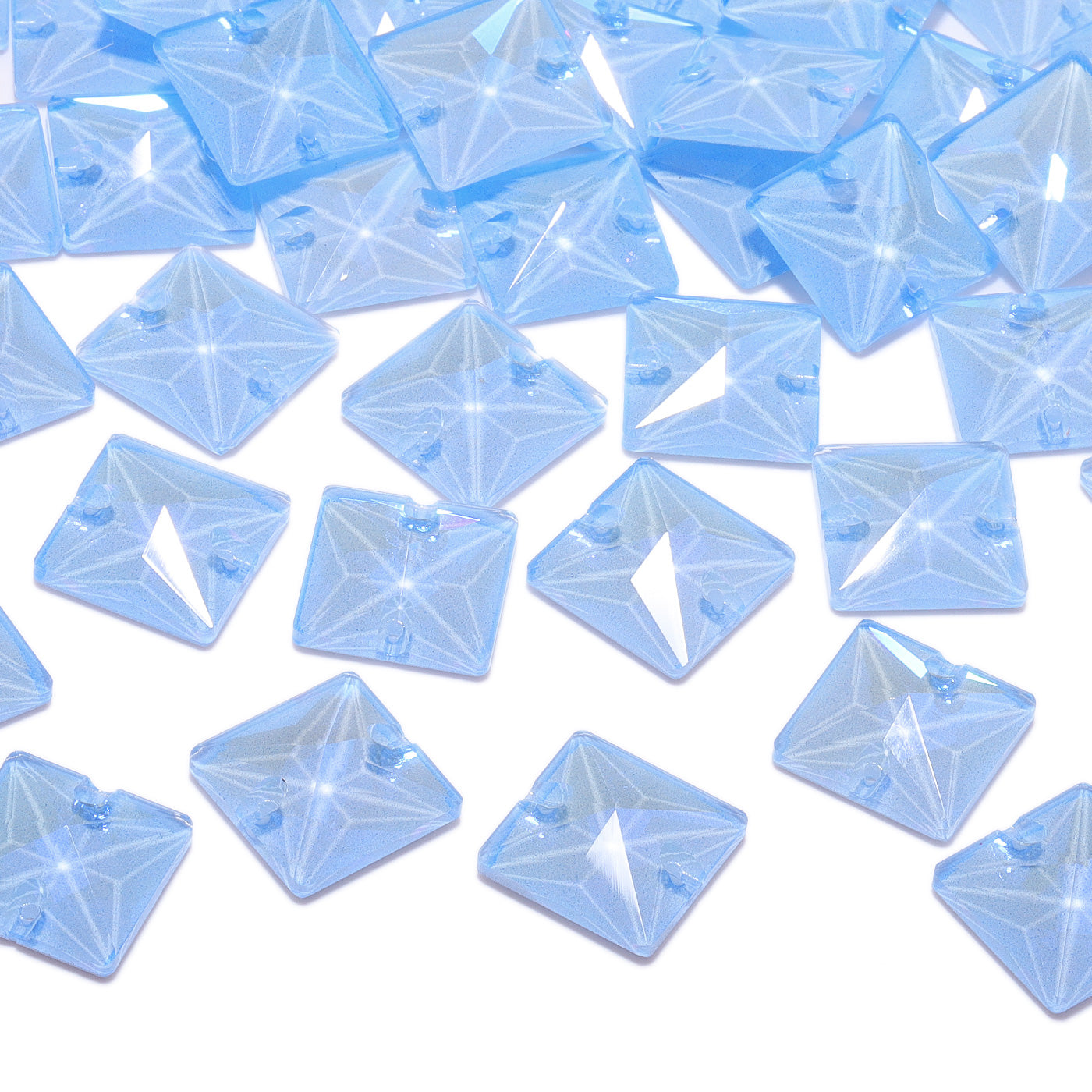 Electric Neon Light Blue Square Shape High Quality Glass Sew-on Rhinestones