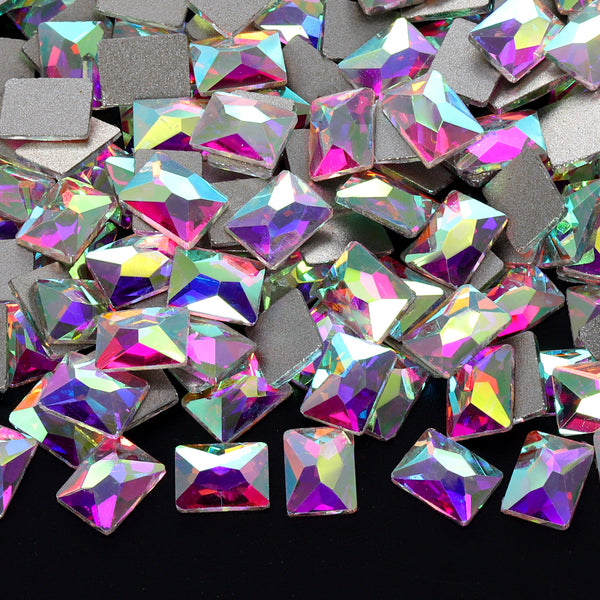 Rectangle Shape Crystal AB Flat Back Fancy Rhinestones