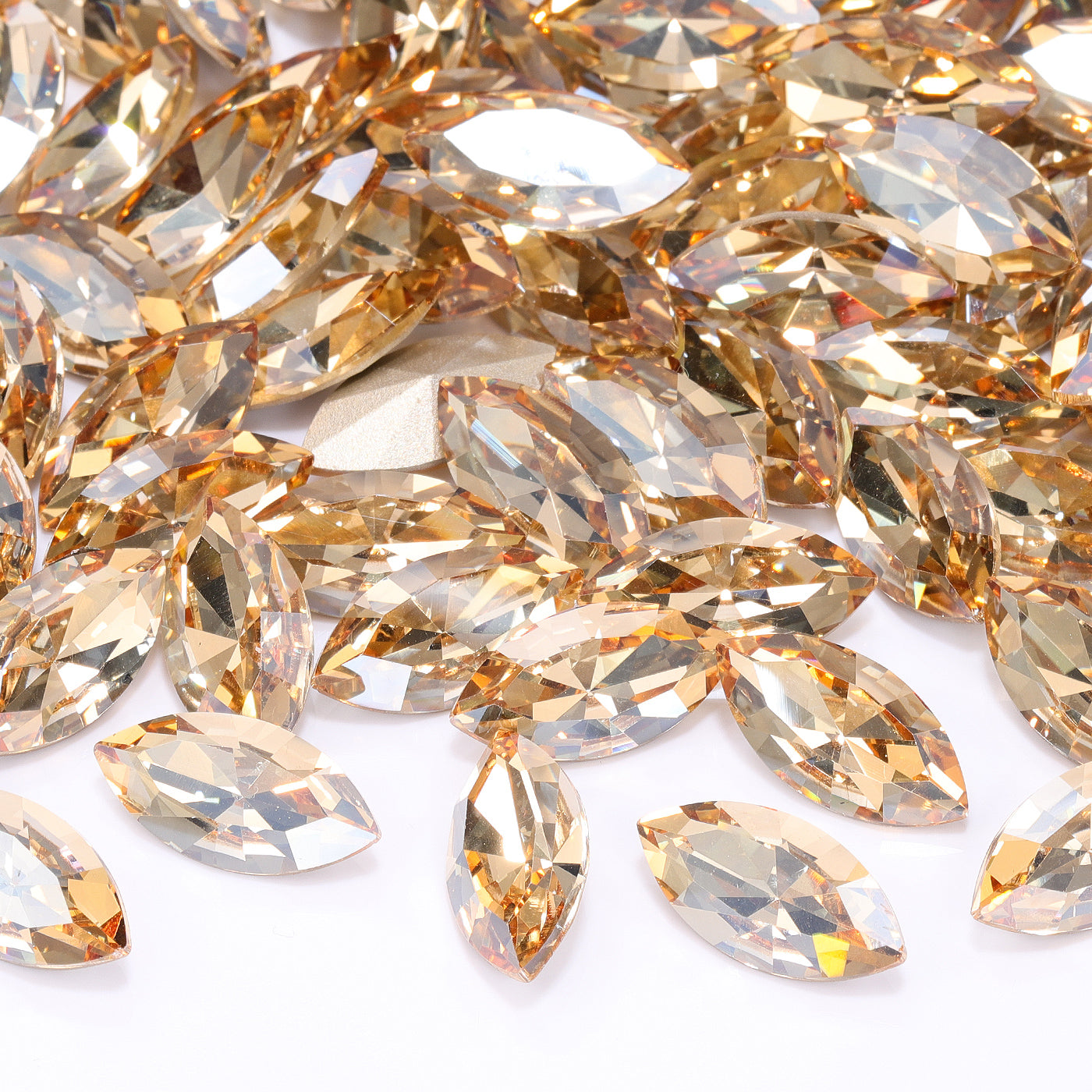 Goldene Schatten Navette Form hochwertiges Glasspitzback -Rücken -Fantasie -Strasssteine