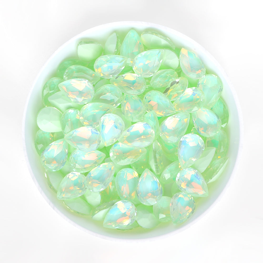 Light Green AM Drop Shape Glass Pointed Back Fancy Rhinestones