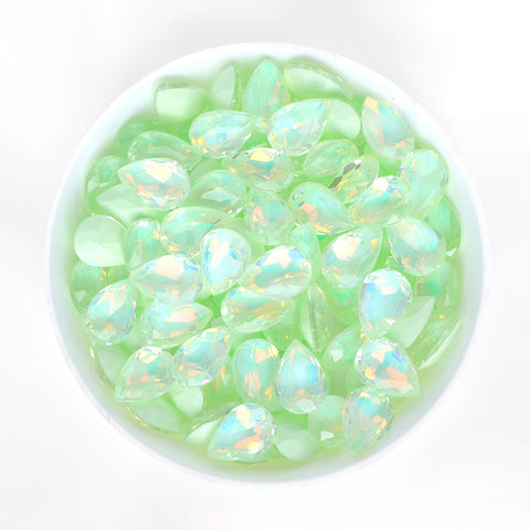 Light Green AM Drop Shape Glass Pointed Back Fancy Rhinestones