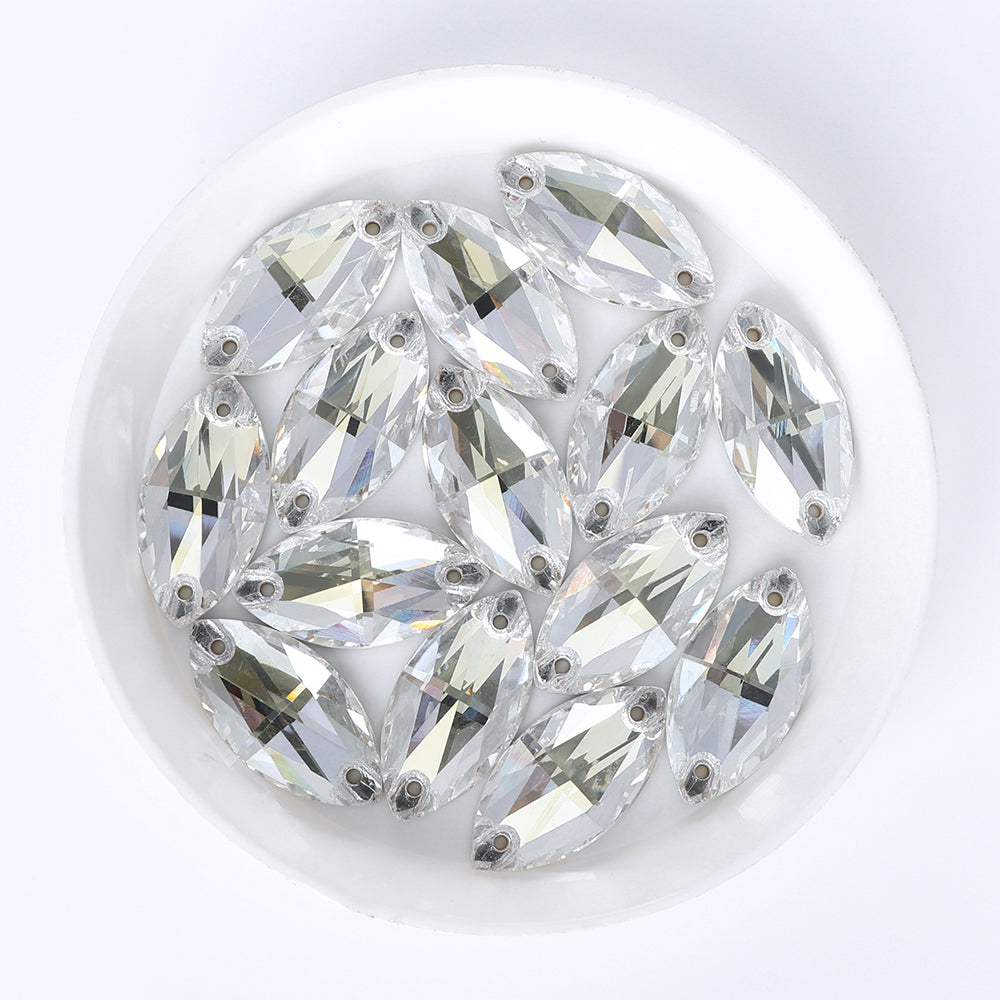 Silver Shade Navette Shape High Quality Glass Sew-on Rhinestones