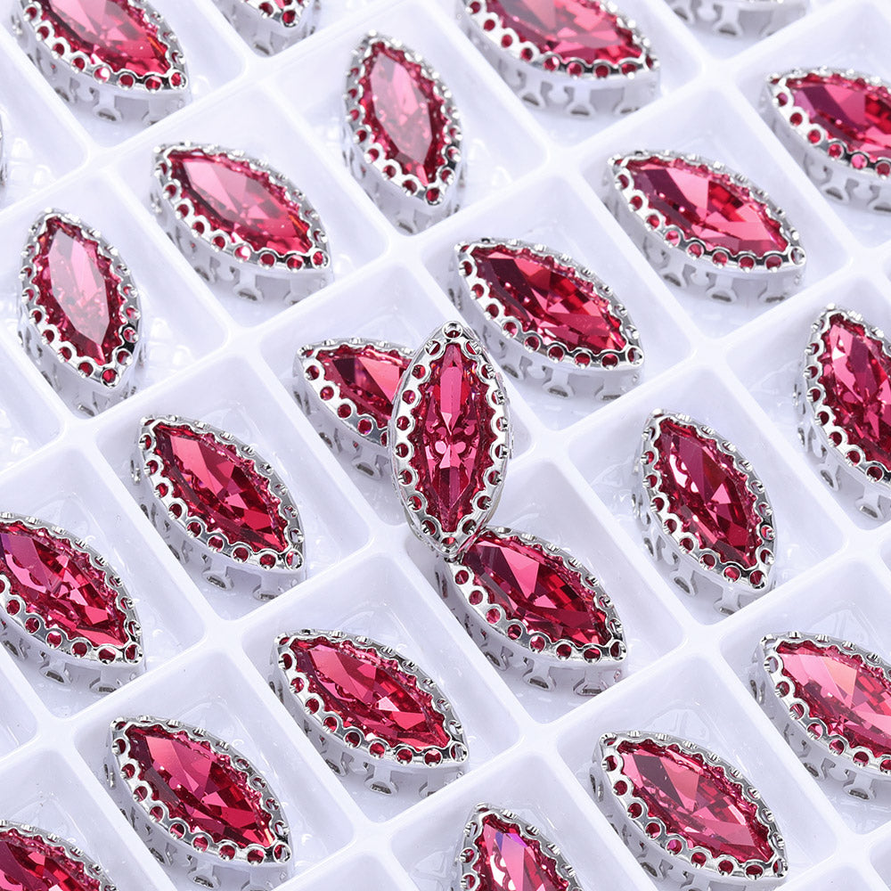 Rose Navette Shape High-Quality Glass Sew-on Nest Hollow Claw Rhinestones WholesaleRhinestone