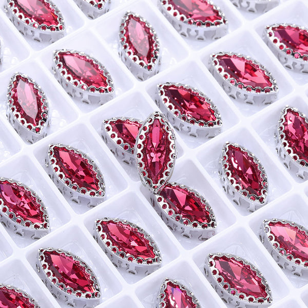 Rose Navette Shape High-Quality Glass Sew-on Nest Hollow Claw Rhinestones WholesaleRhinestone