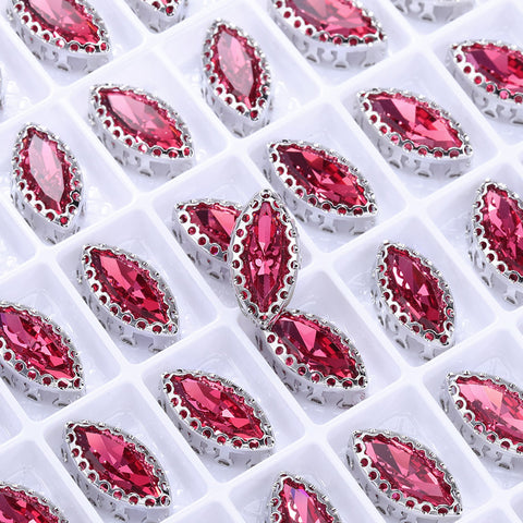 Rose Navette Shape High-Quality Glass Sew-on Nest Hollow Claw Rhinestones