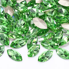 Peridot Navette Shape High Quality Glass Pointed Back Fancy Rhinestones