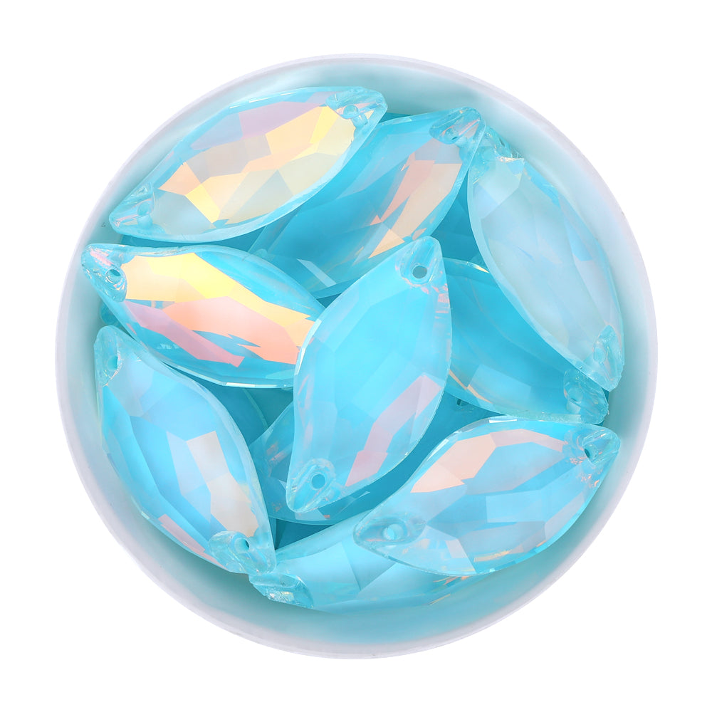 Aquamarine AM Diamond Leaf Shape High Quality Glass Sew-on Rhinestones