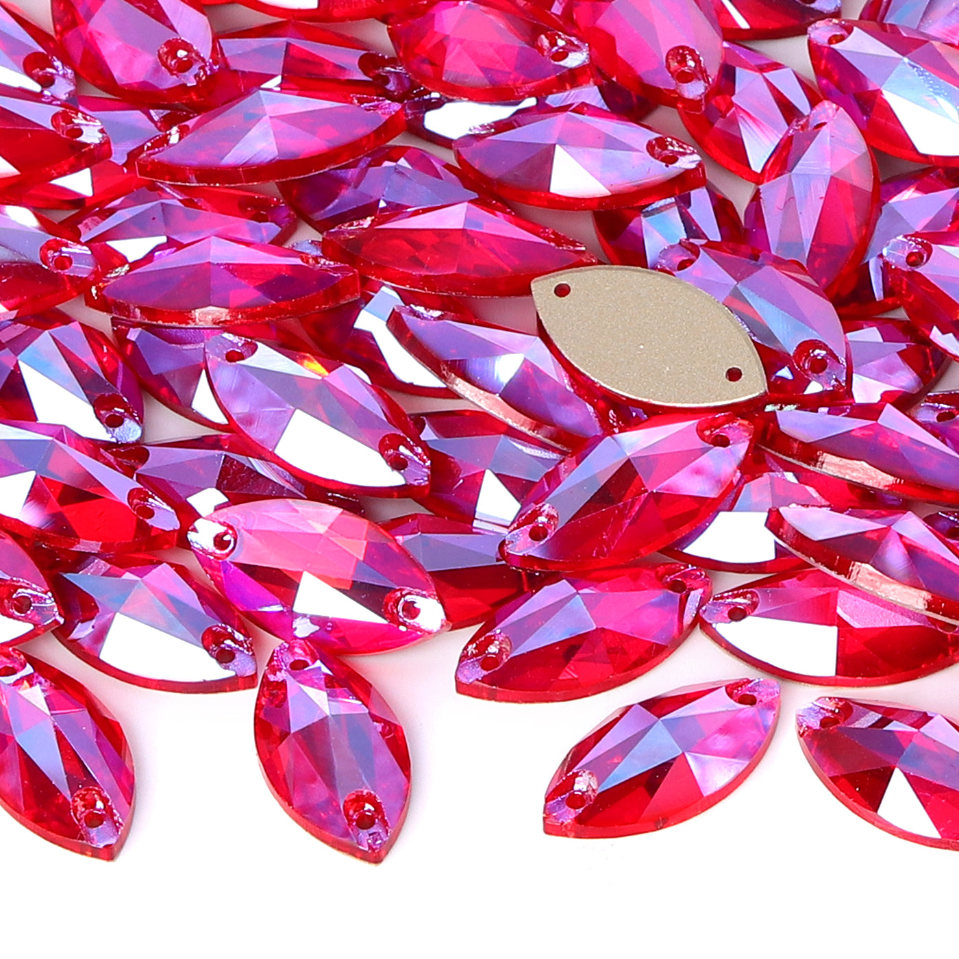 Light Siam Shimmer Navette Shape High Quality Glass Sew-on Rhinestones