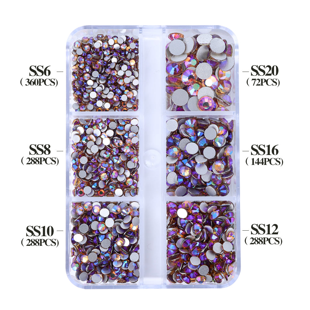 Mixed Sizes 6 Grid Box Light Colorado Topaz AB Glass FlatBack Rhinestones For Nail Art  Silver Back WholesaleRhinestone