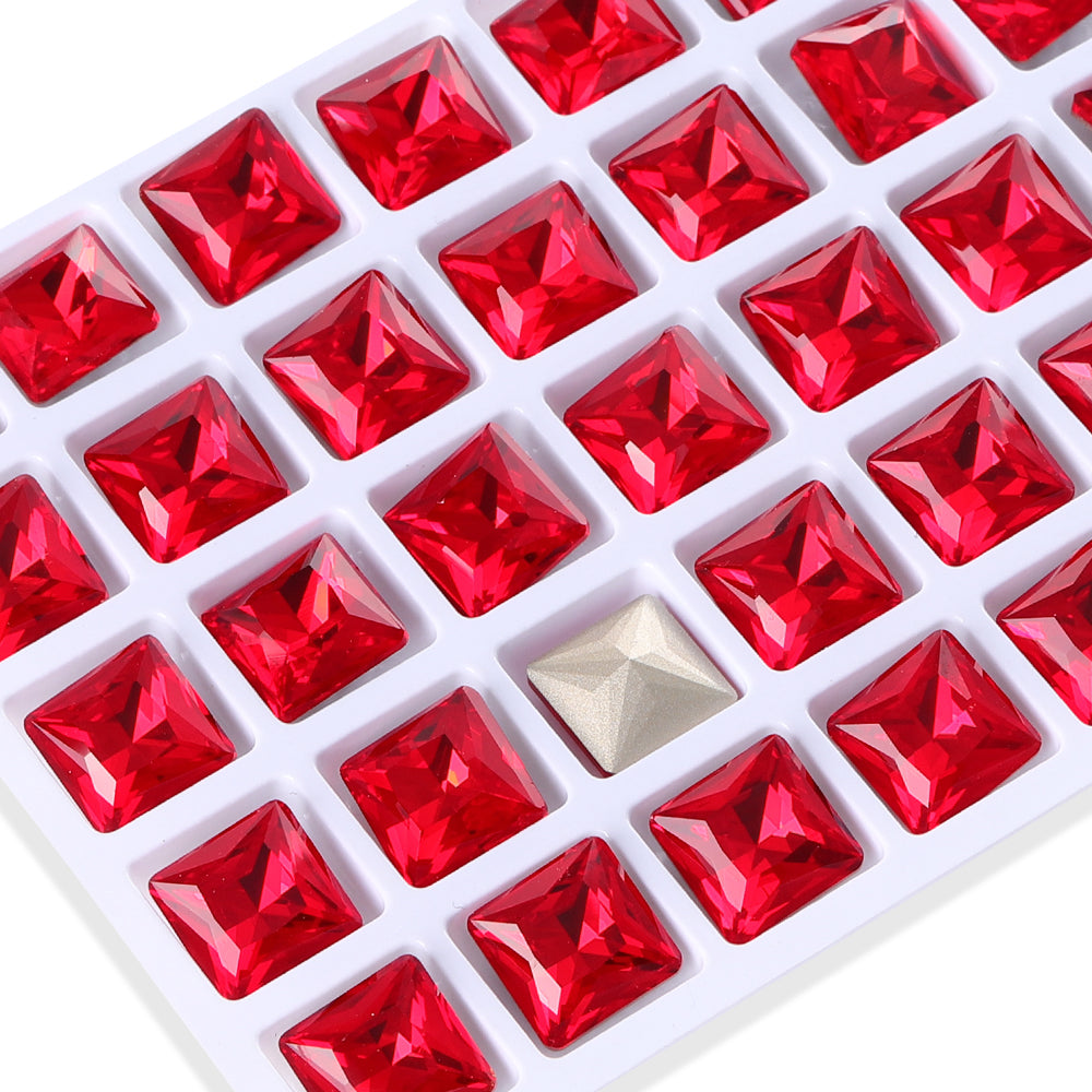 Light Siam Princess Square Shape High Quality Glass Pointed Back Fancy Rhinestones WholesaleRhinestone