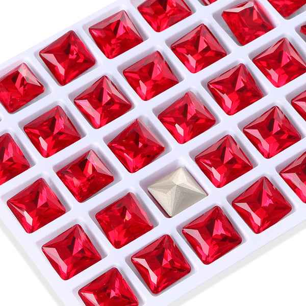 Light Siam Princess Square Shape High Quality Glass Pointed Back Fancy Rhinestones WholesaleRhinestone